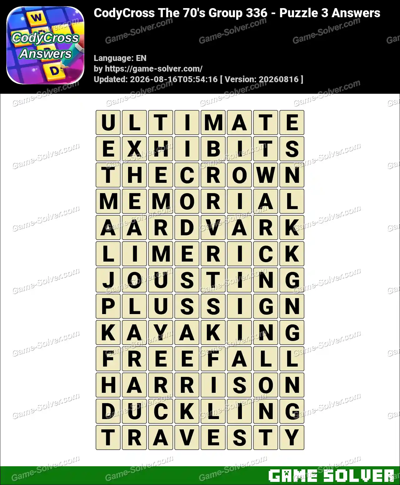 CodyCross The 70’s Group 336 – Puzzle 3 Answers